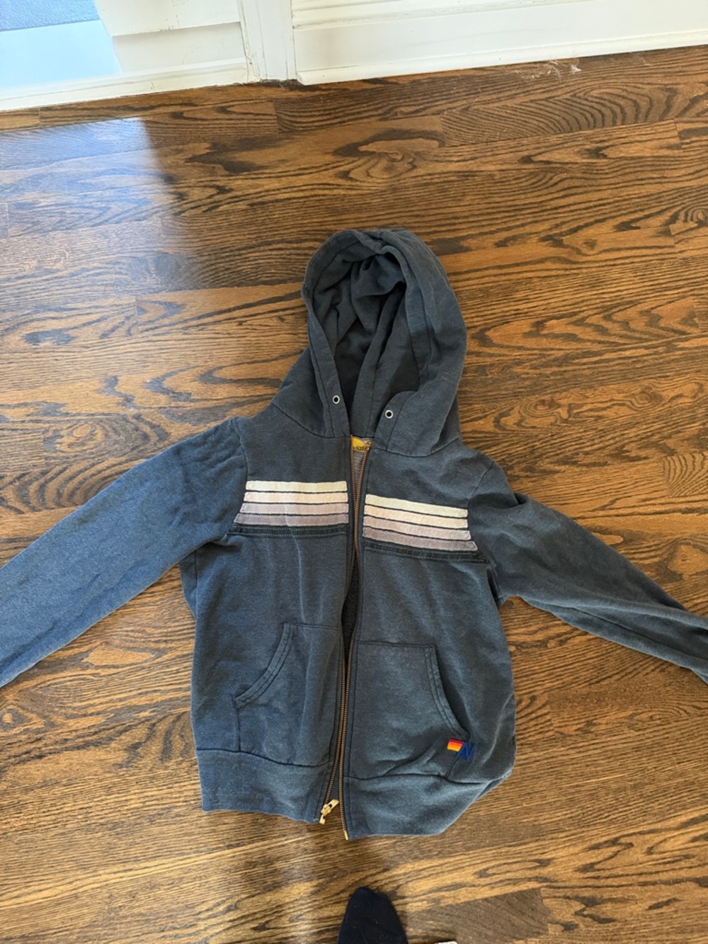 Aviator Nation Kids Charcoal Hooded Zip Jacket with Stripe Details
